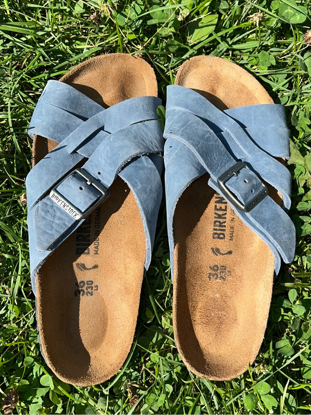 Birkenstock Yao Blue Leather Cross Strap Sandals EU 36 US 5-5.5